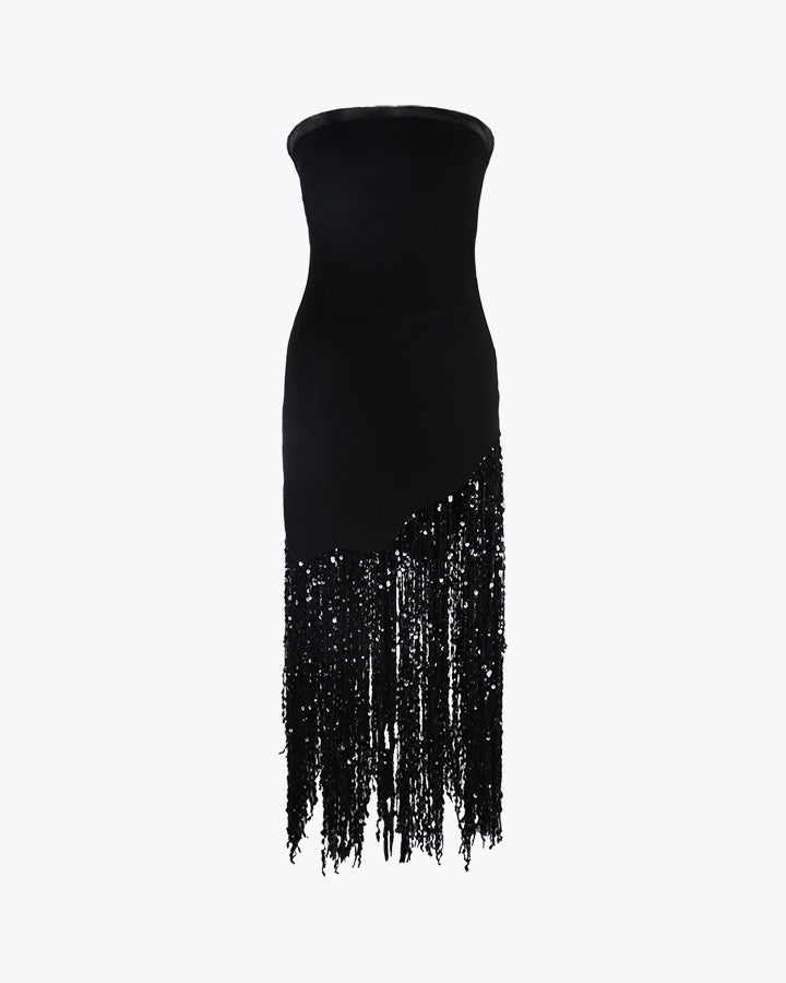 Amora Black Fringe Dress