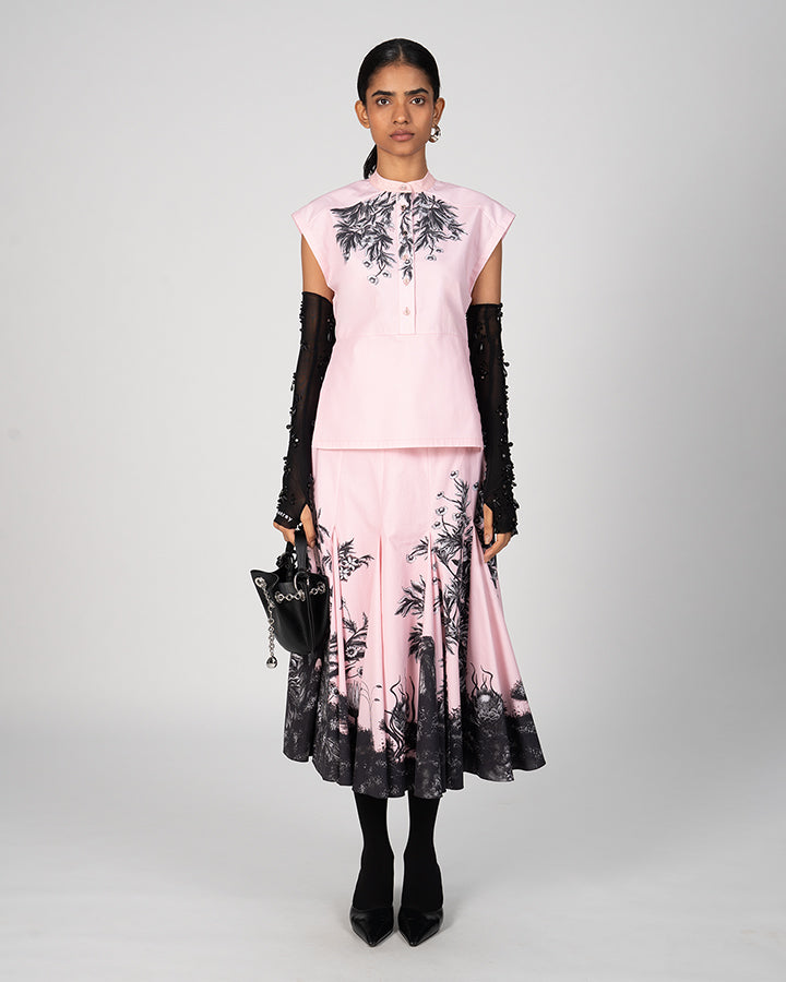 River Print Godet Skirt