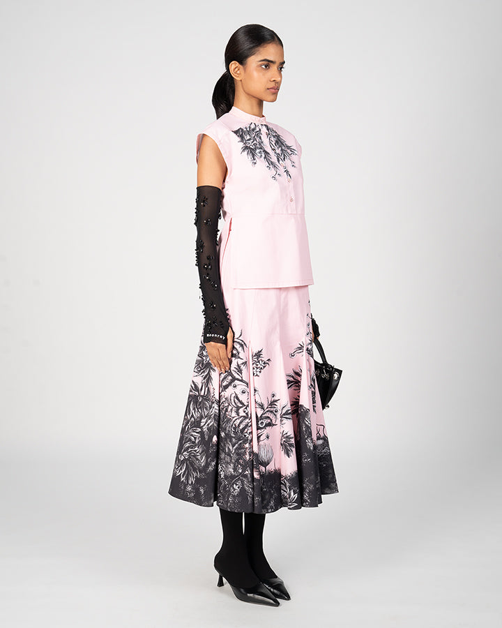 River Print Godet Skirt