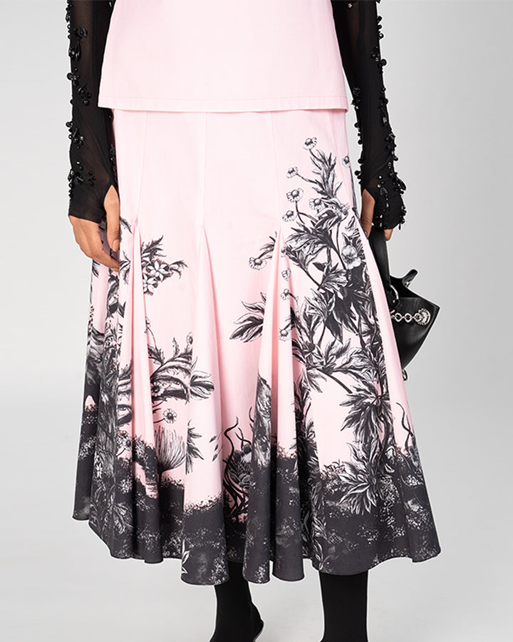 River Print Godet Skirt