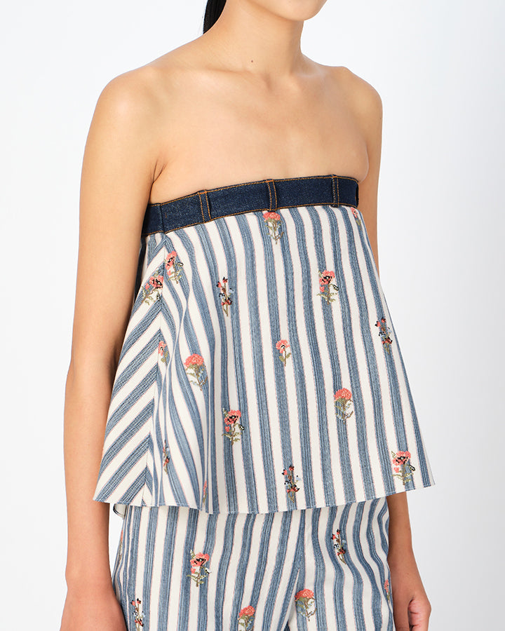 Fleur Cross-Stitch Striped Top