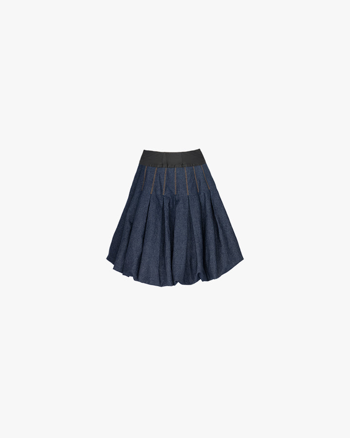 Millie Box-Pleated Denim Skirt