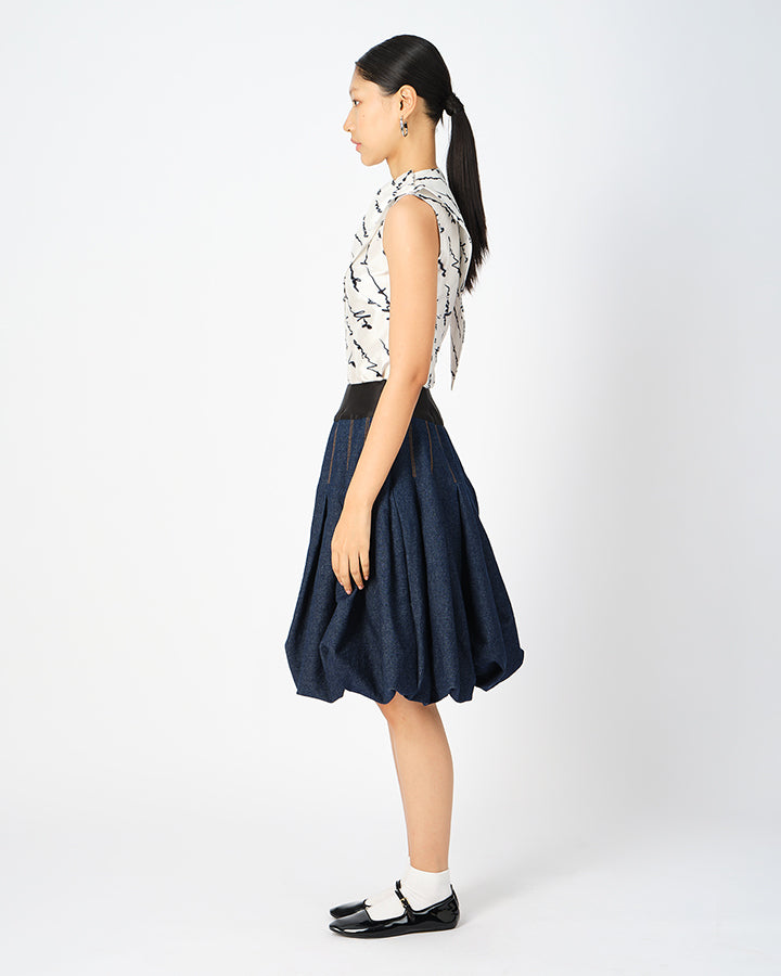 Millie Box-Pleated Denim Skirt